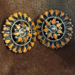Orange and Silver Genuine Spiny Oyster Women's Earrings